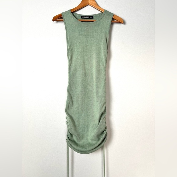 Lioness Military Minds in Sage Green Knit Mini Dress Sexy Drawstring Sides M - Picture 5 of 11